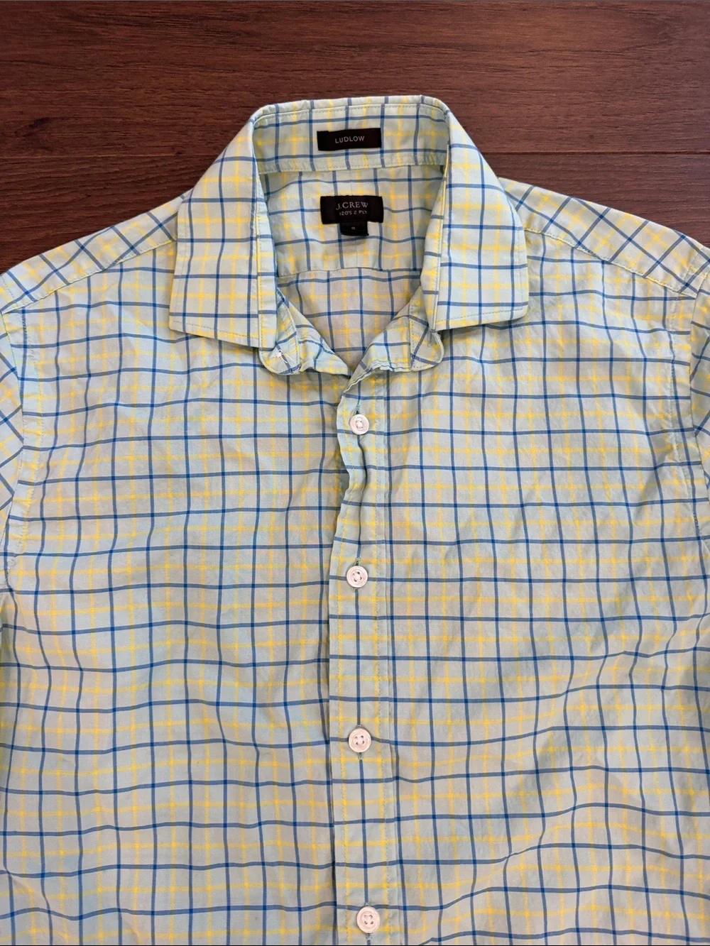 J. Crew Ludlow Green Shirt with Blue Windowpane Check Size Small - C15-044